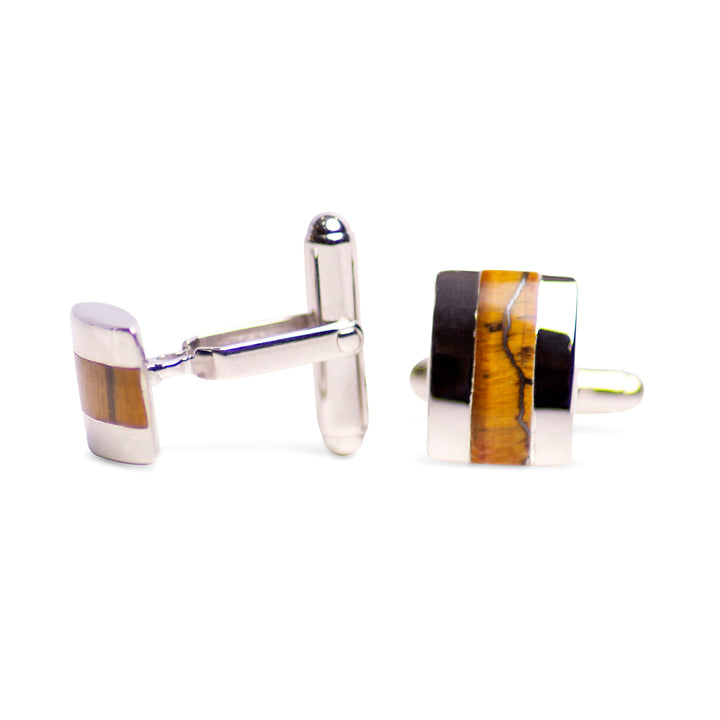 Rectangular Tiger Eye & Sterling Silver Cufflinks | SilverAndGold