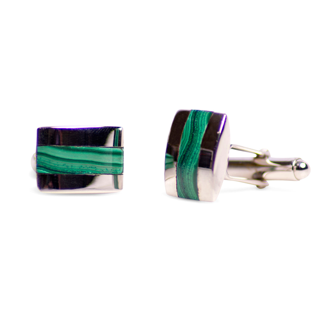 Rectangular Malachite & Sterling Silver Cufflinks | SilverAndGold