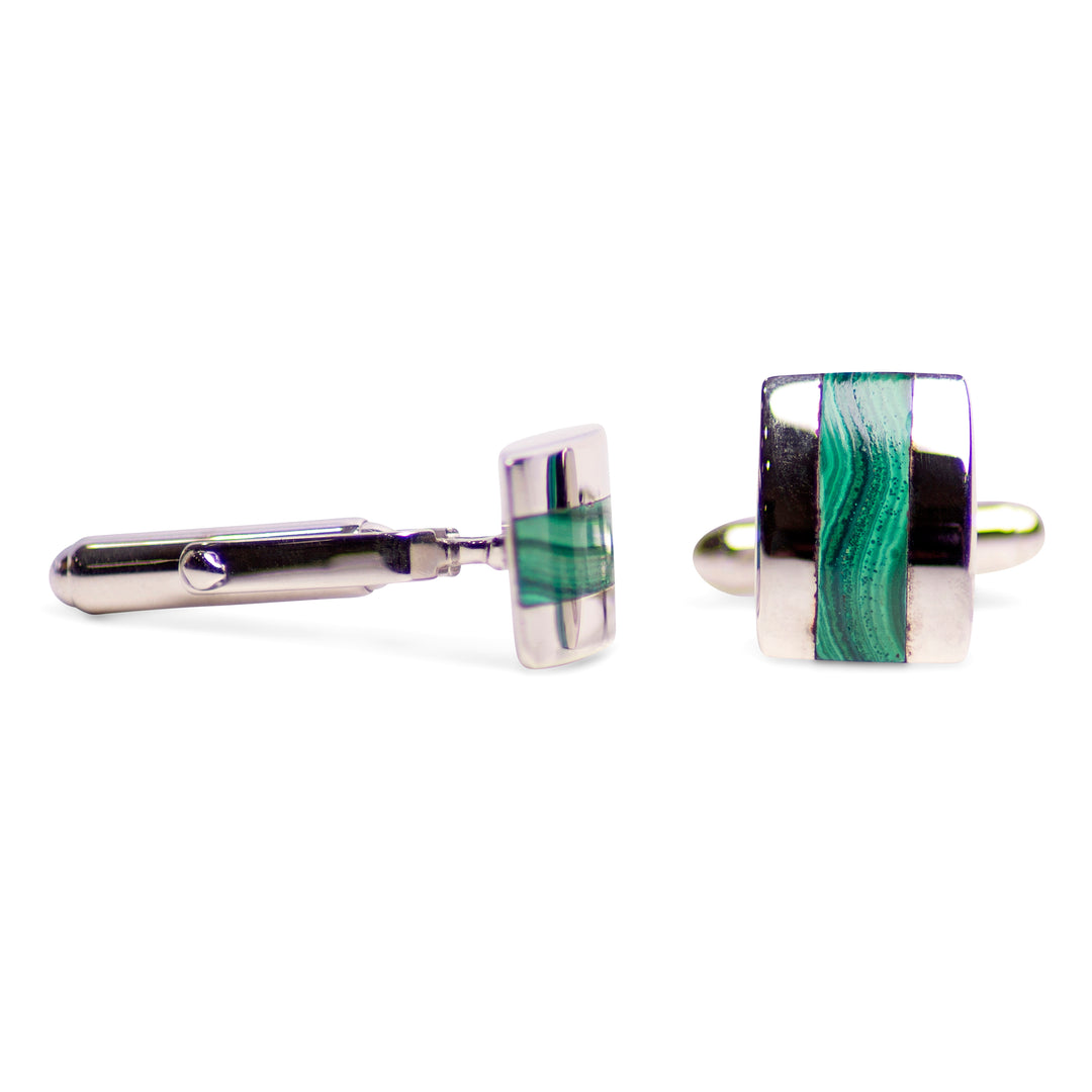 Rectangular Malachite & Sterling Silver Cufflinks | SilverAndGold