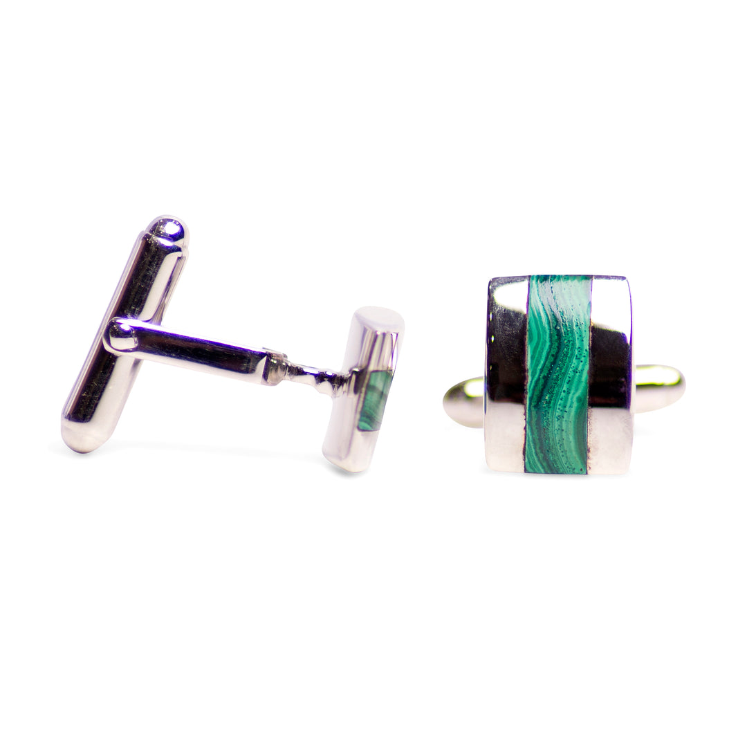 Rectangular Malachite & Sterling Silver Cufflinks | SilverAndGold