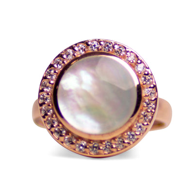 White Mother of Pearl & Cubic Zirconia Halo Ring | SilverAndGold