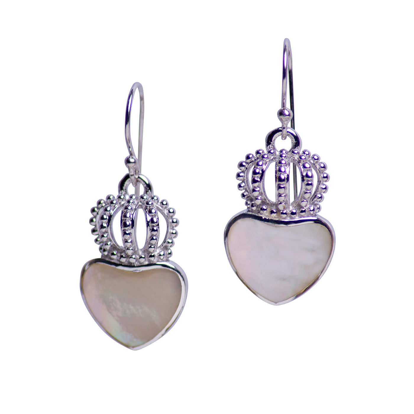 White Mother of Pearl Crown Silver Earrings