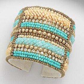 Created Pearl, Crystal, & Beaded Cotton Cuff