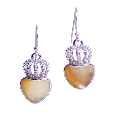 Gold Mother of Pearl Crown Silver Earrings