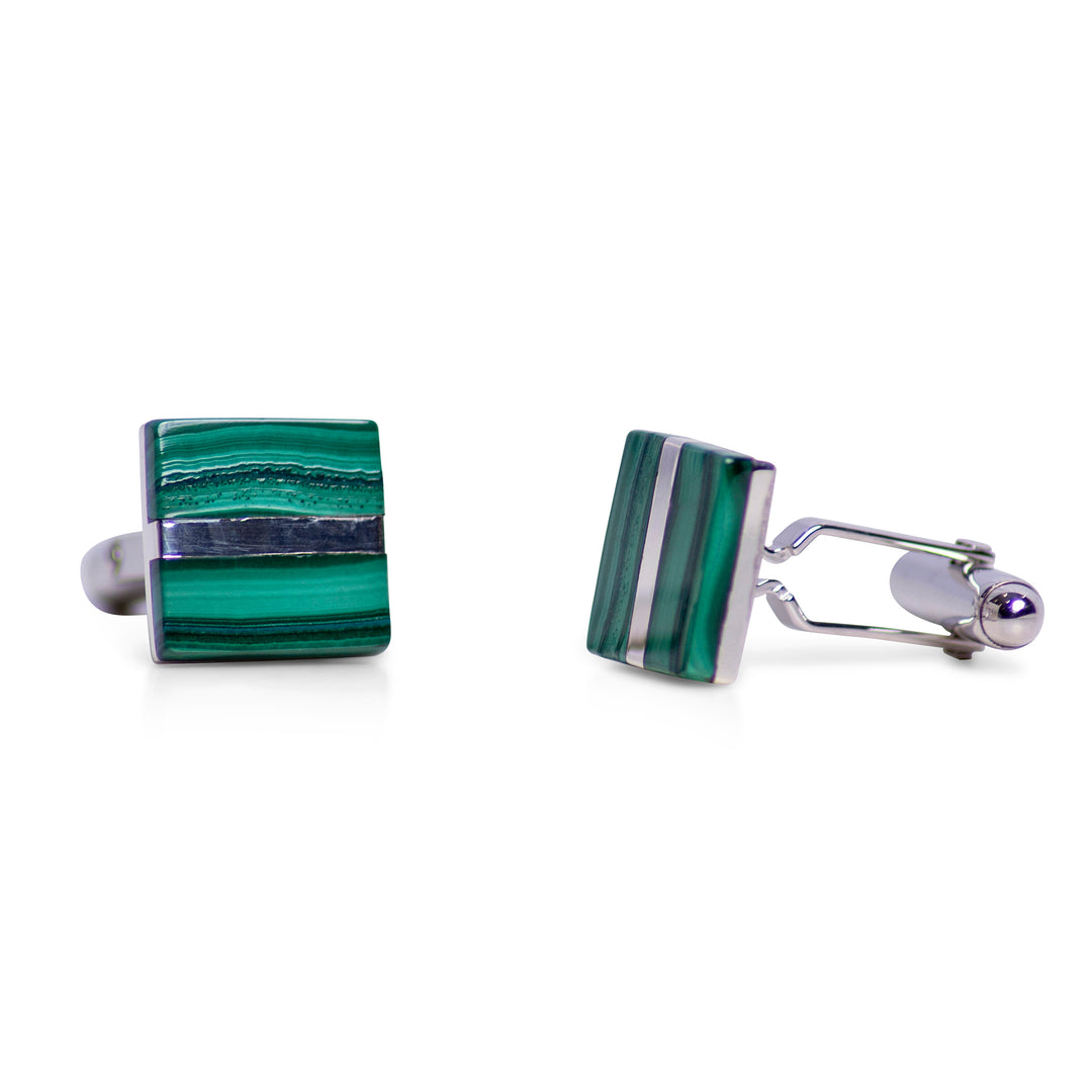 Square Malachite & Sterling Silver Cufflinks | SilverAndGold
