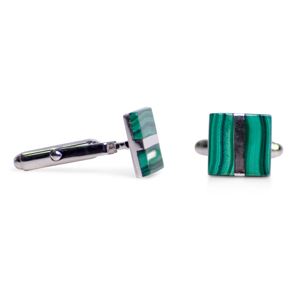 Square Malachite & Sterling Silver Cufflinks | SilverAndGold