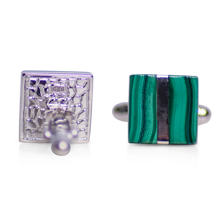 Square Malachite & Sterling Silver Cufflinks | SilverAndGold