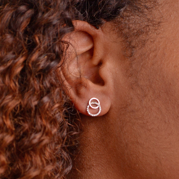 Cubic Zirconia & 14K Rose Gold Plated Circle Earrings | SilverAndGold