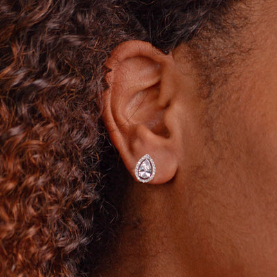 Halo Style Pear Shape Cubic Zirconia Stud Earrings