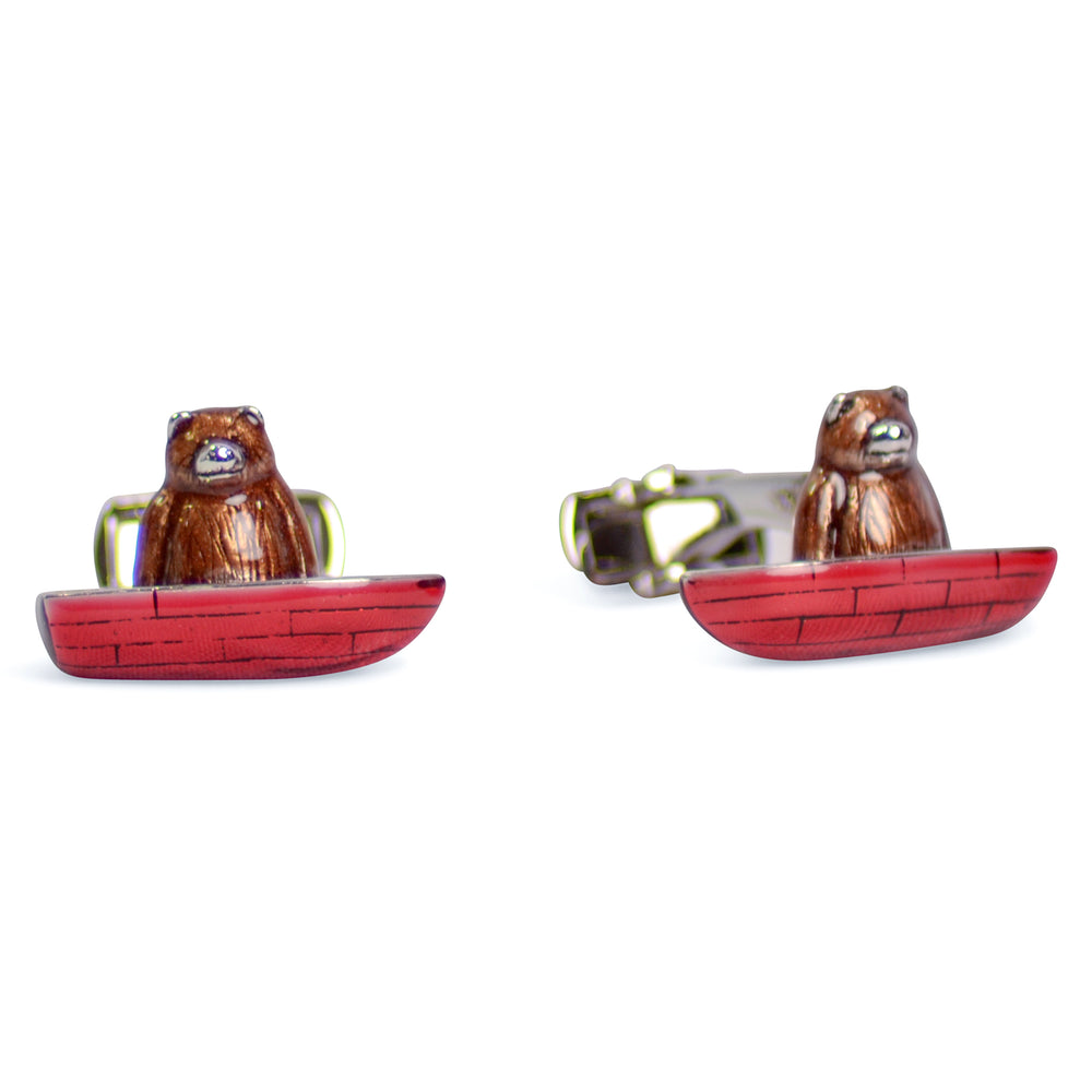Bear in a Canoe Sterling Silver Cufflinks | SilverAndGold