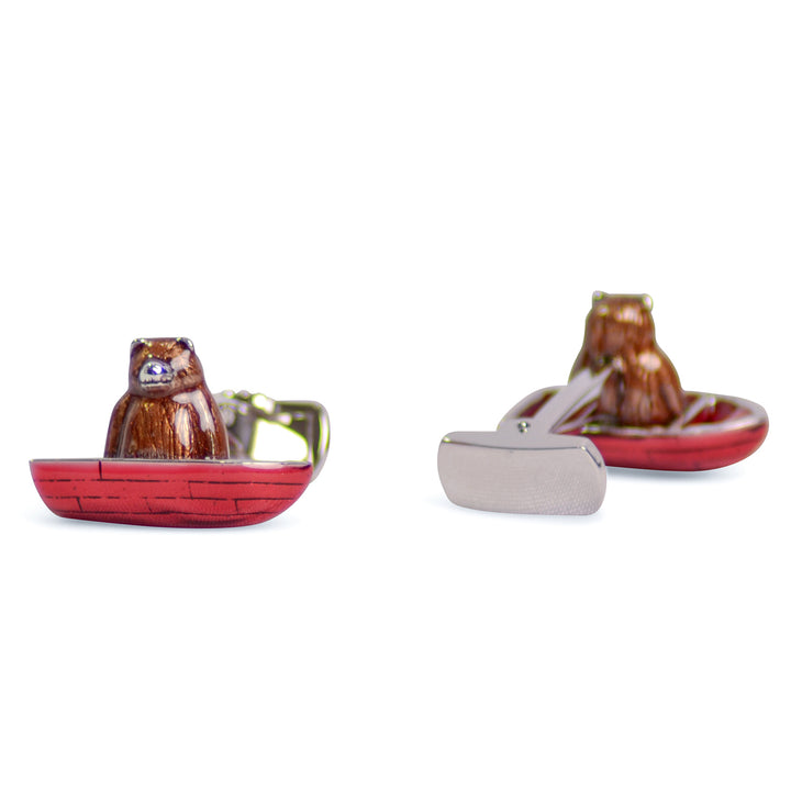 Bear in a Canoe Sterling Silver Cufflinks | SilverAndGold