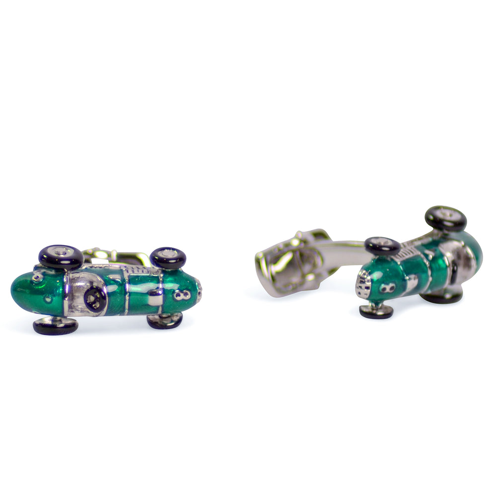 Green Racecar Sterling Silver Cufflinks | SilverAndGold
