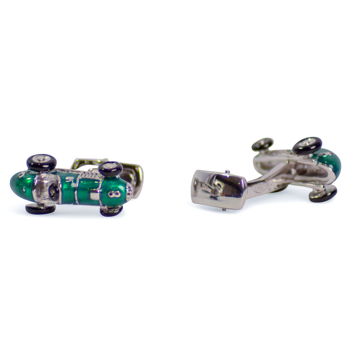 Green Racecar Sterling Silver Cufflinks | SilverAndGold