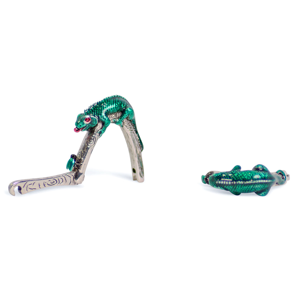Green Iguana Sterling Silver Cufflinks | SilverAndGold