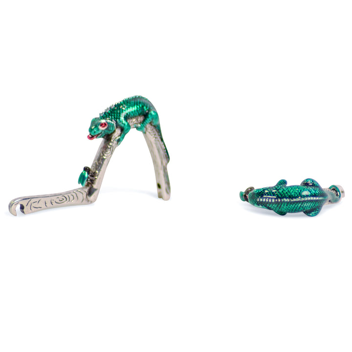 Green Iguana Sterling Silver Cufflinks | SilverAndGold