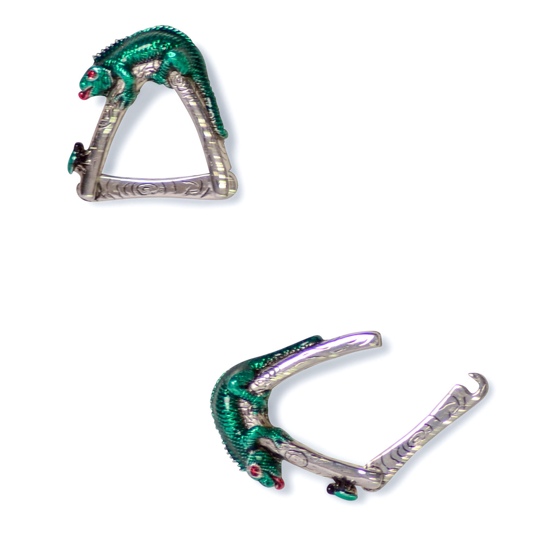 Green Iguana Sterling Silver Cufflinks | SilverAndGold