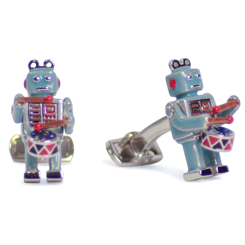 Little Drumming Robot Sterling Silver Cufflinks | SilverAndGold