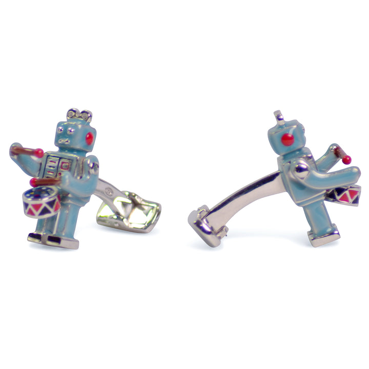 Little Drumming Robot Sterling Silver Cufflinks | SilverAndGold