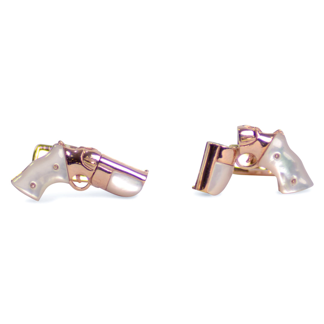 Double Barrel Mother of Pearl Gold Plated Gun Cufflinks | SilveAndGold