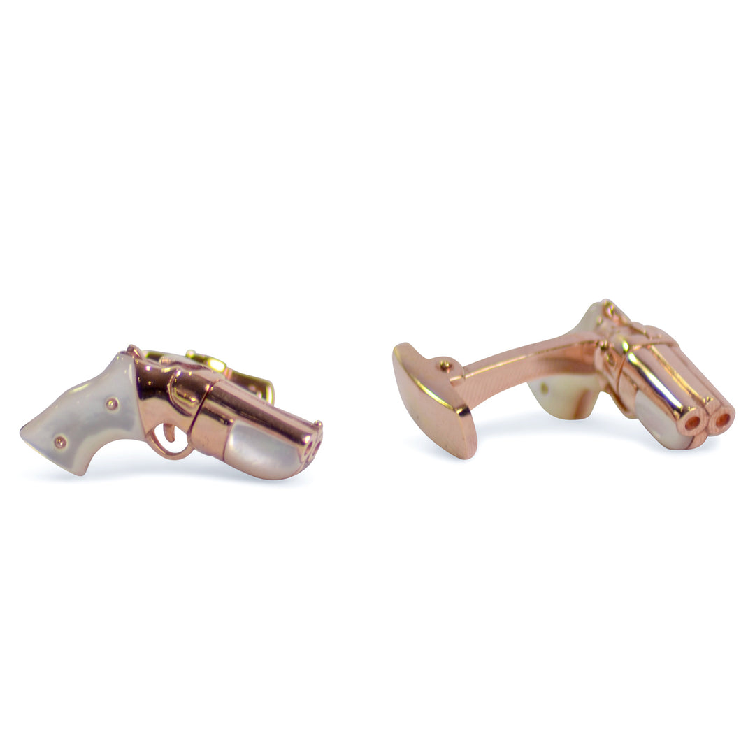 Double Barrel Mother of Pearl Gold Plated Gun Cufflinks | SilveAndGold