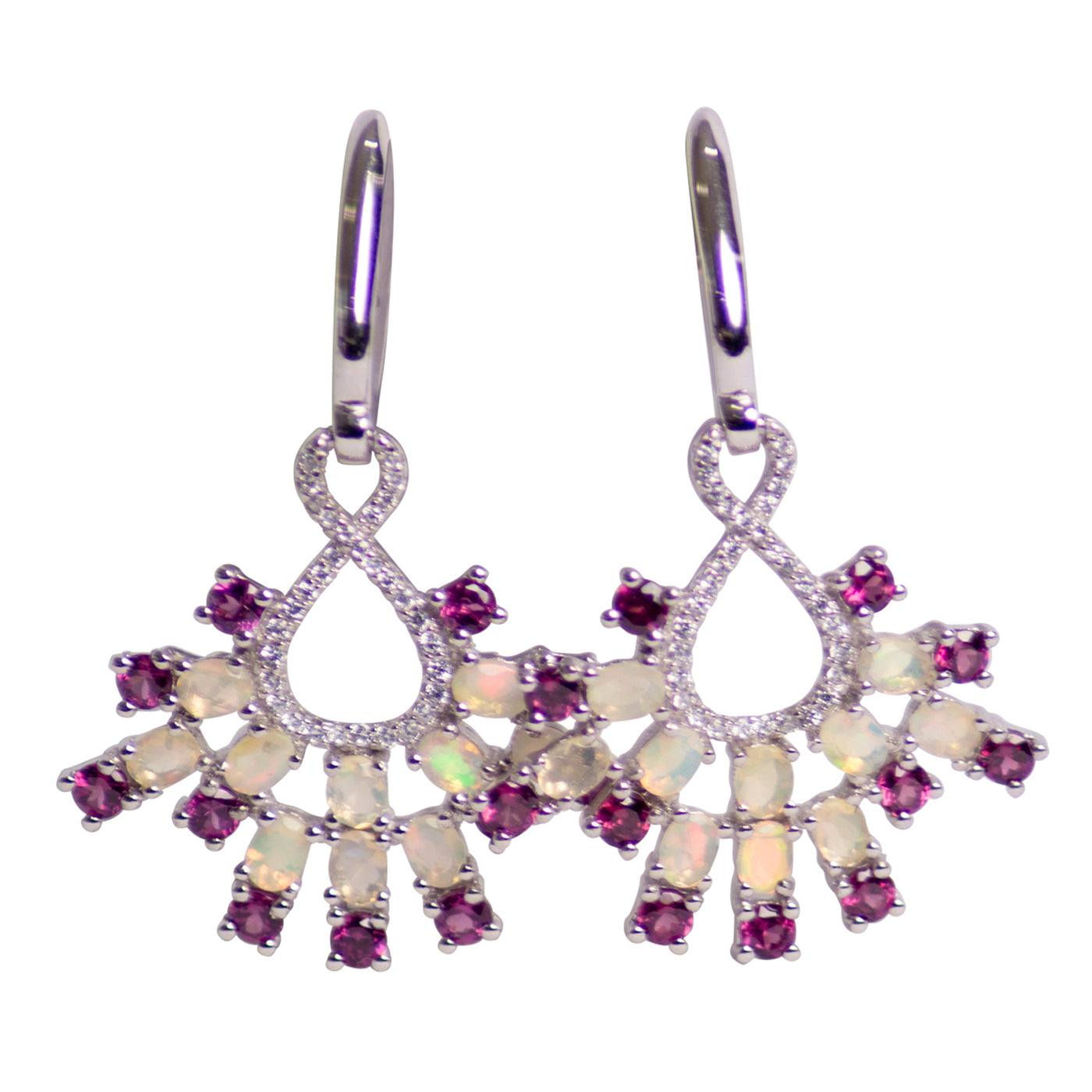 Rhodolite & Opal Chandelier Earrings