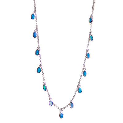 Created Blue Opal Silver Necklace