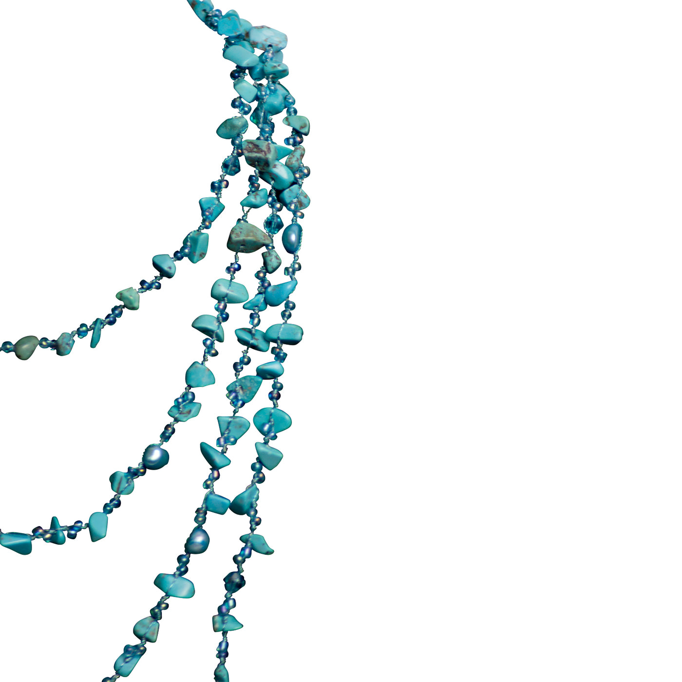Reconstructed Turquoise. Pearl, and Crystal Necklace