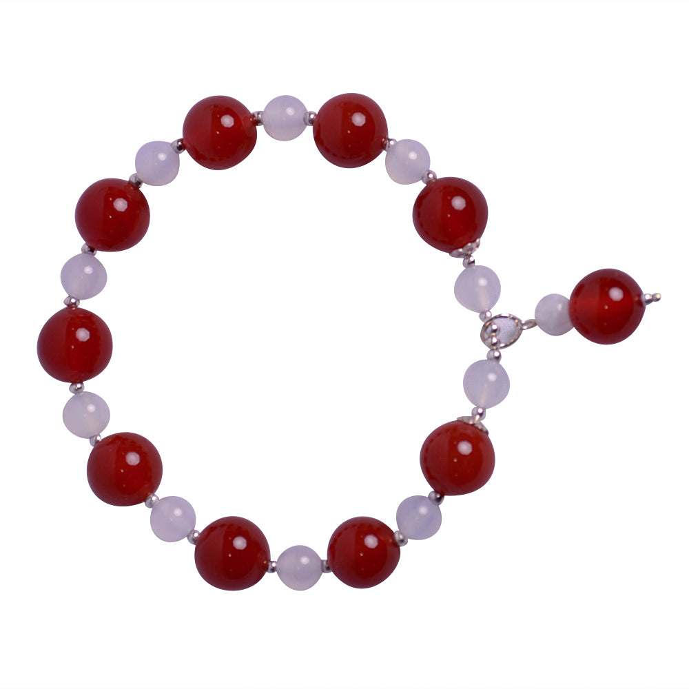 Red & Milky White Agate Stone Custom Stretch Bracelet