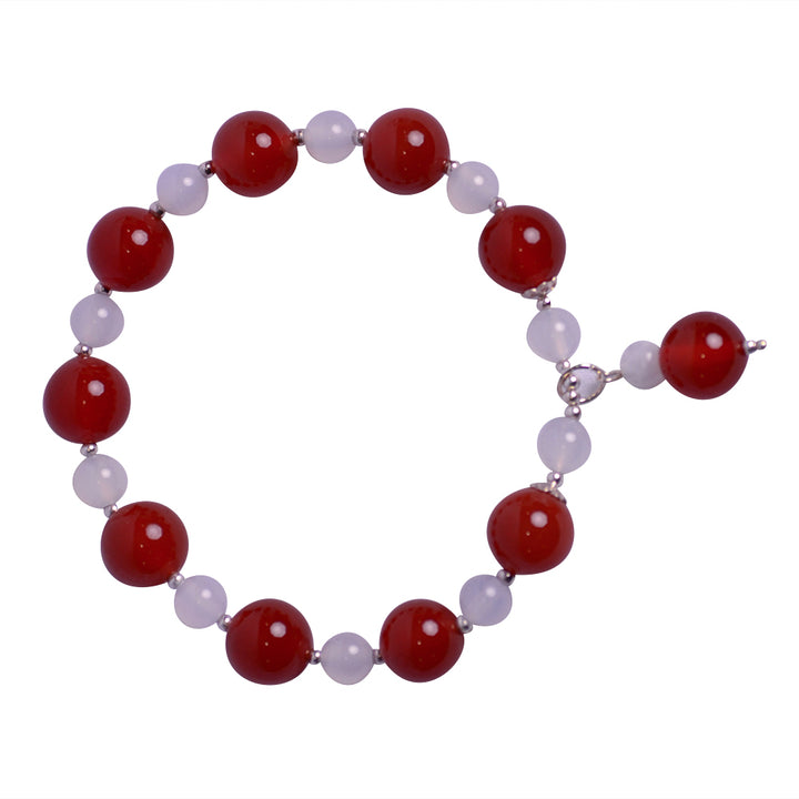 Red & Milky White Agate Stone Custom Stretch Bracelet