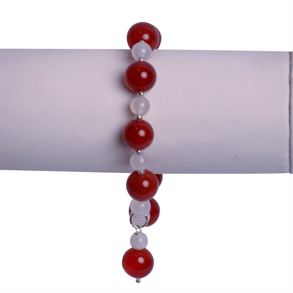 Red & Milky White Agate Stone Custom Stretch Bracelet