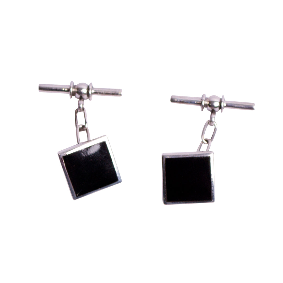 Created Black Onyx Square Silver Cufflinks
