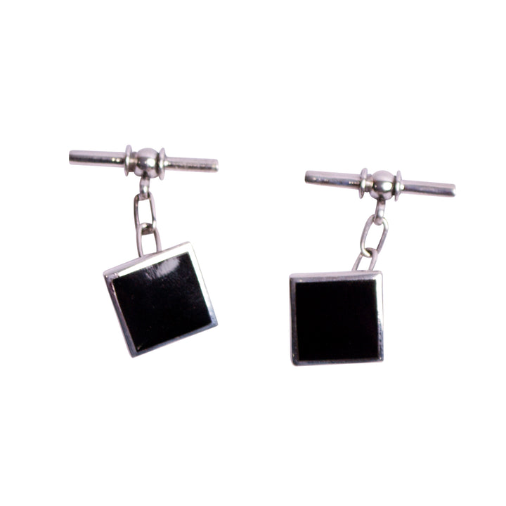 Created Black Onyx Square Silver Cufflinks
