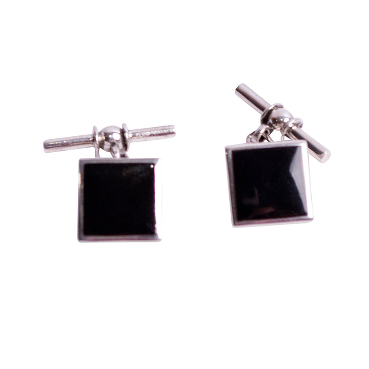 Created Black Onyx Square Silver Cufflinks