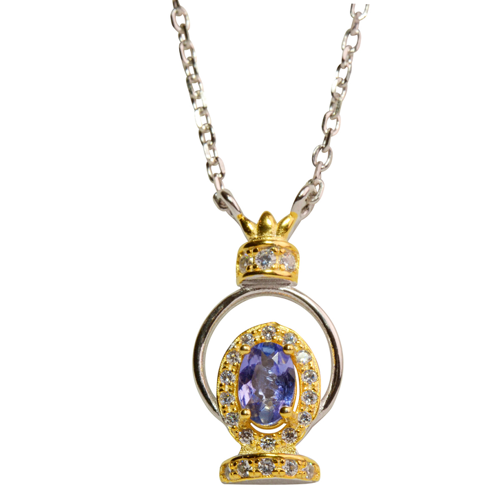 0.6 Carat Natural Tanzanite Two Tone Necklace