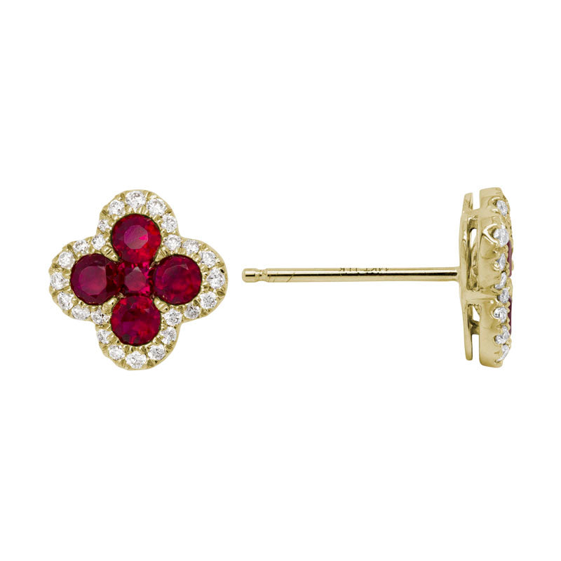 14K Gold Diamond Ruby Earrings