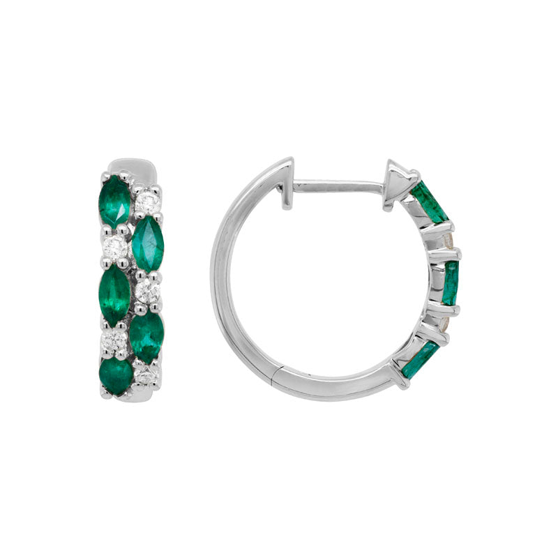 14K Gold Diamond Emerald Earrings