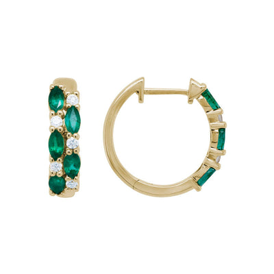 14K Gold Diamond Emerald Earrings