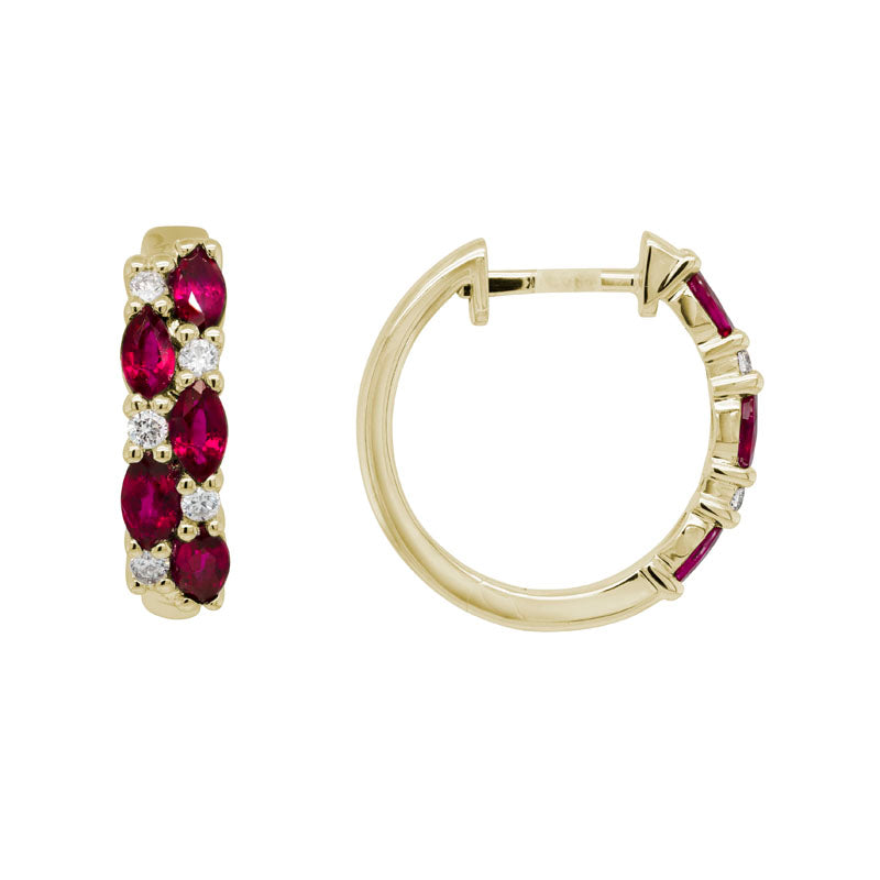 14K Gold Diamond Ruby Earrings