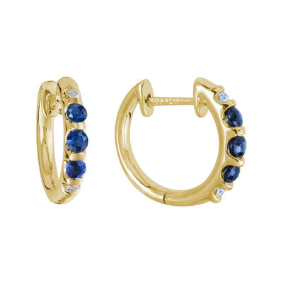 14K Gold Sapphire Hoop Earrings