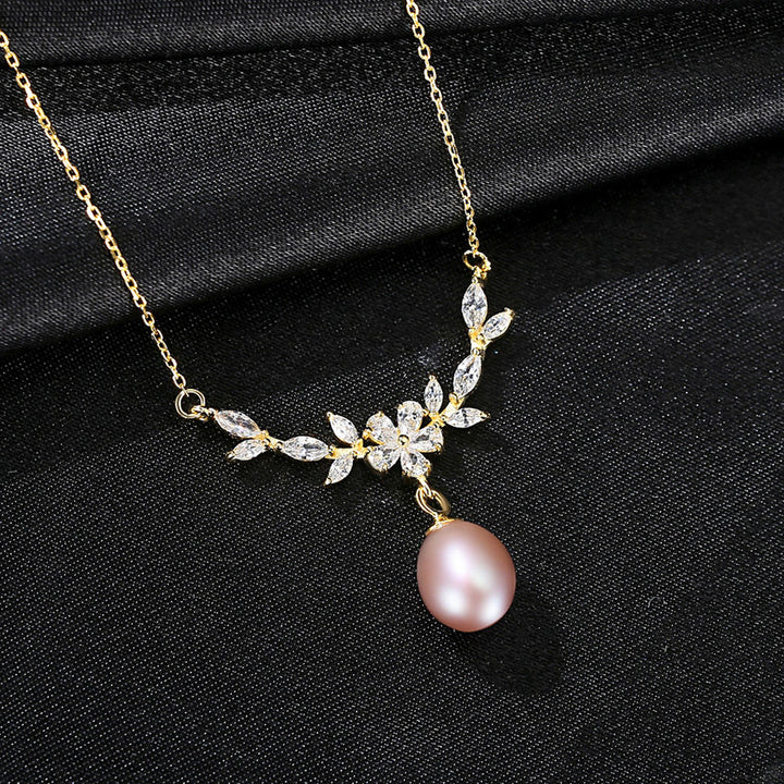 Pink Freshwater Pearl Gold Necklace