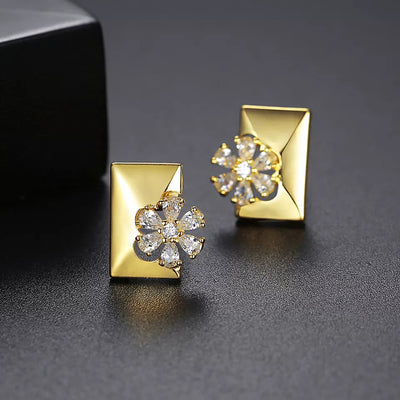 Diamond Simulant Floral Gold Earrings