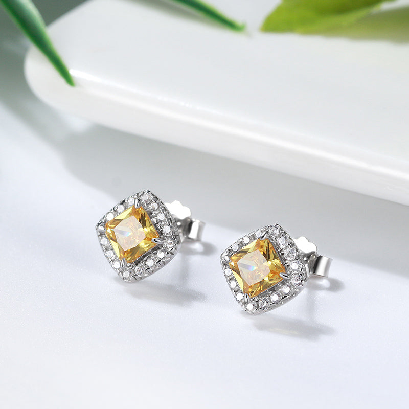 Princess Cut Yellow Diamond Simulant Earrings