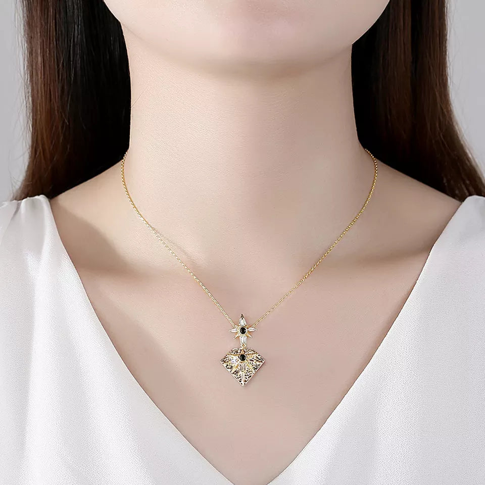 Diamond Simulant Art Deco Gold Necklace