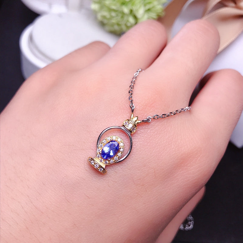 0.6 Carat Natural Tanzanite Two Tone Necklace