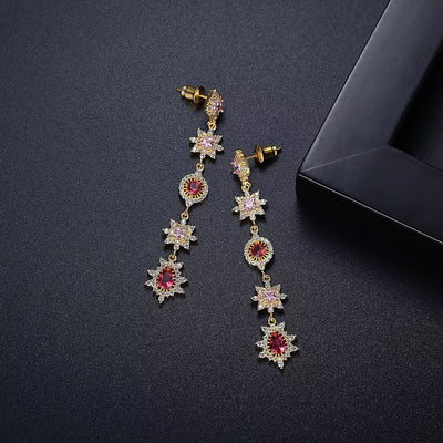 Padparadscha Simulant Statement Gold Earrings