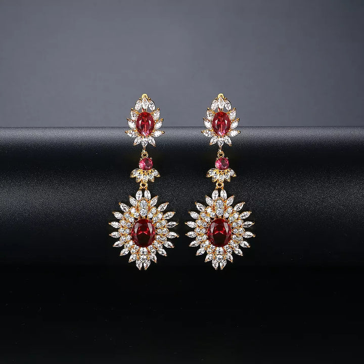 Ruby Simulant Gold Statement Earrings