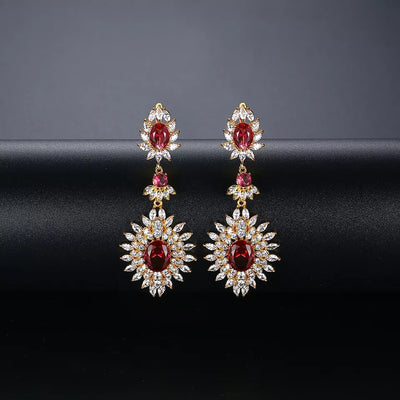 Ruby Simulant Gold Statement Earrings