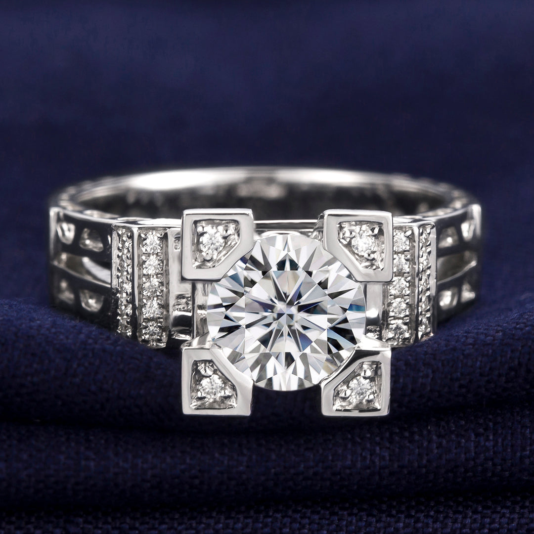 18K Gold 1 CT Moissanite Geometric Ring