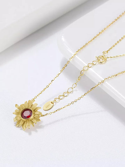 Garnet Sunflower Gold Necklace