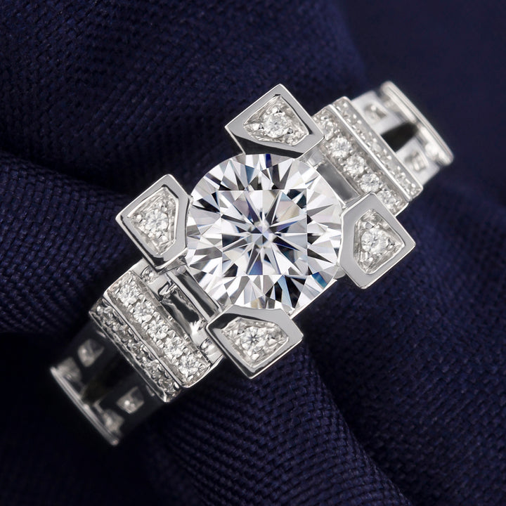18K Gold 1 CT Moissanite Geometric Ring
